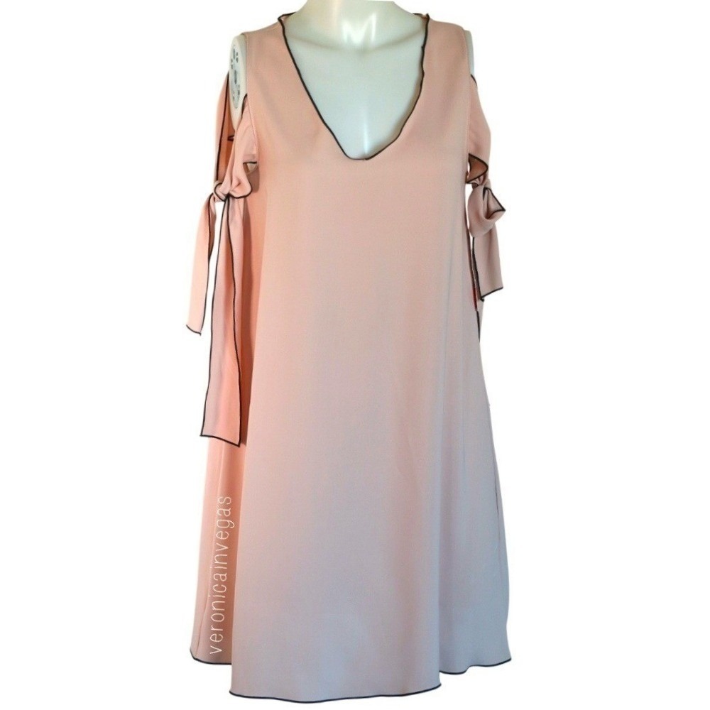 ZARA PINK V NECK SHIFT DRESS‎ WITH TIE SLEEVES